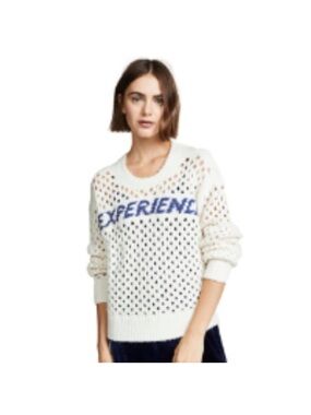 IRO Cream Open-Knit Crewneck Sweater with Blue 'EXPERIENCE' Graphic XS
